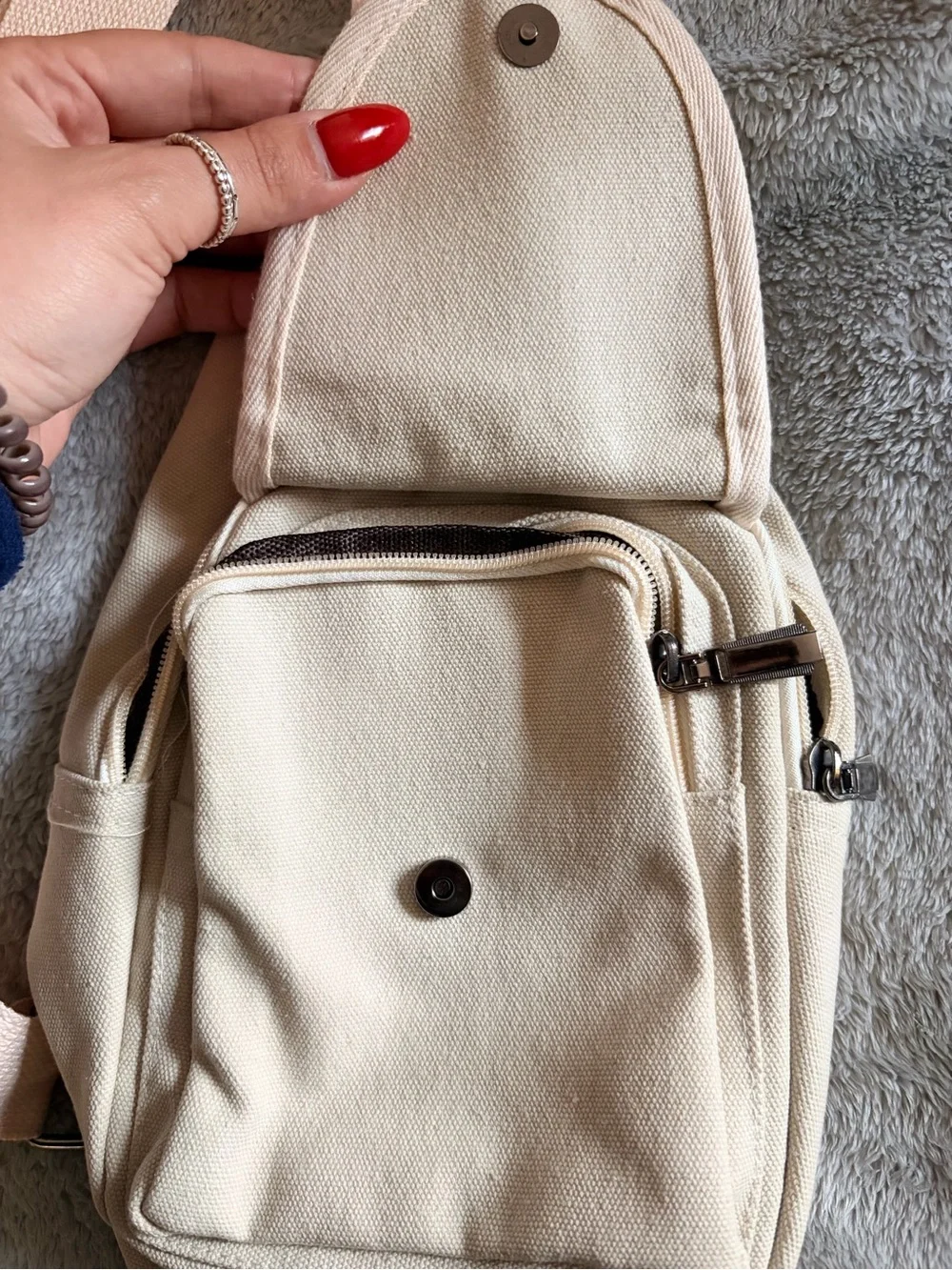 Cream Crossbody Sling Bag with Pink Strap